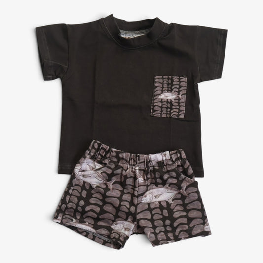 Keiki Set (T-Shirt): Hebrew Camo Ulua (Gray)