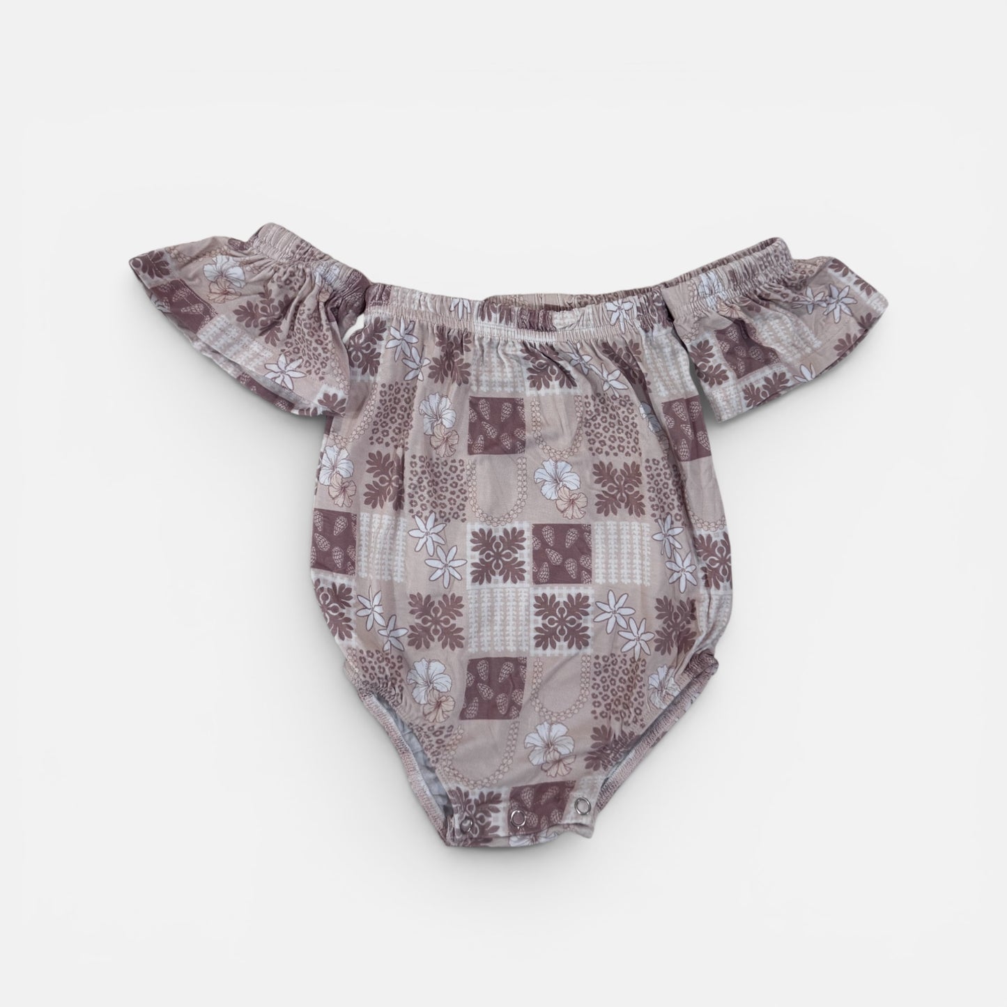 Girls Off The Shoulder Romper - Beige Quilt