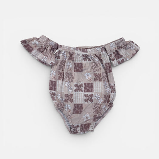 Girls Off The Shoulder Romper - Beige Quilt