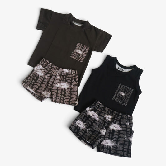 Keiki Set (T-Shirt): Hebrew Camo Ulua (Gray)
