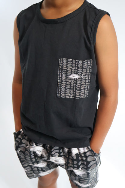 Keiki Set (Tank): Hebrew Camo Ulua (Black)