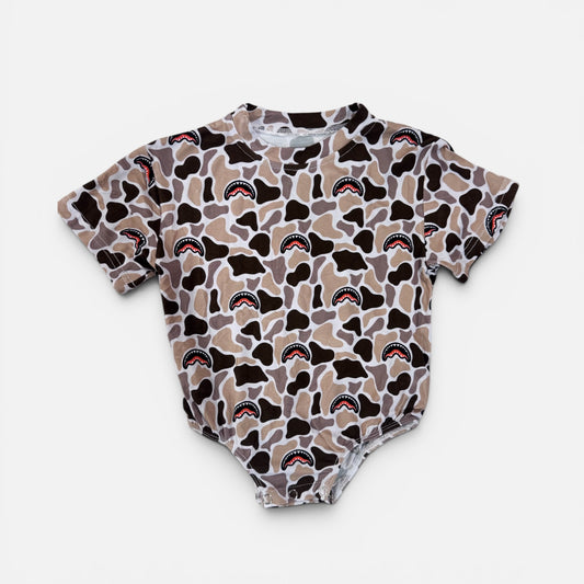 Boys Oversized Tee Romper - Shark Camo