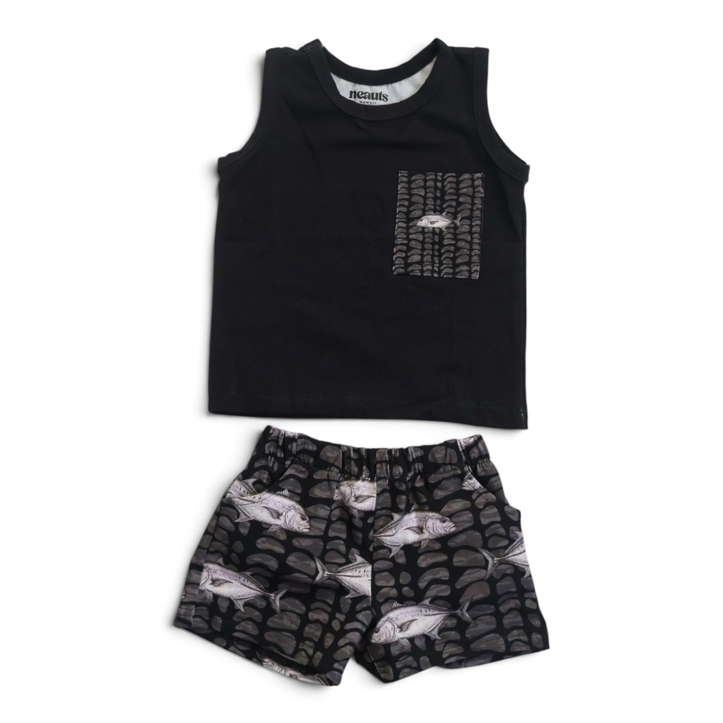 Keiki Set (Tank): Hebrew Camo Ulua (Black)