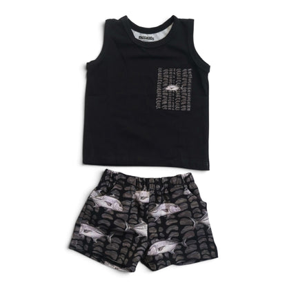 Keiki Set (Tank): Hebrew Camo Ulua (Black)